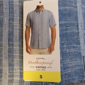 Weatherproof Vintage Mens Short Sleeve Washable Linen Woven Shirt Blue Small
